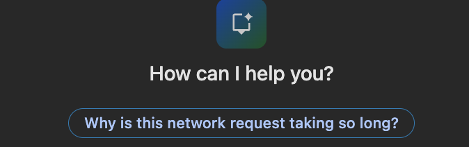 Chrome DevTools AI assistant panel asking How can I help you with a suggested prompt Why is this network request taking so long